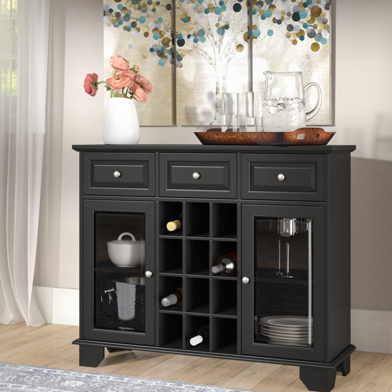 Three Posts Ross Wood Server With 12 Bottle Floor Wine